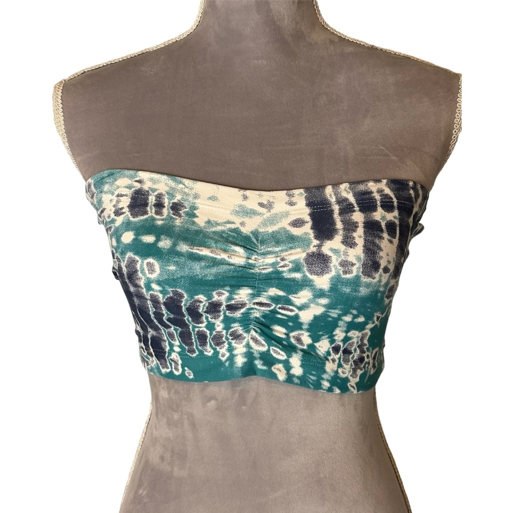 NWT Liquido tie dye “hippie dreams” bandeau. teal, navy, white. Size M